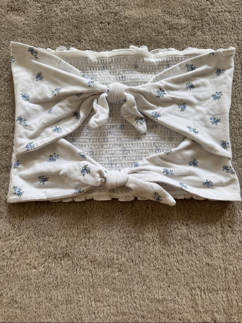 Hollister White Floral Tie-Front Bandeau Top - Small